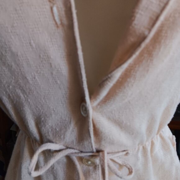 Vintage Women's Medium Peasant Top 1970's Cream Textured Boho Mom Peplum Blouse - Picture 3 of 6